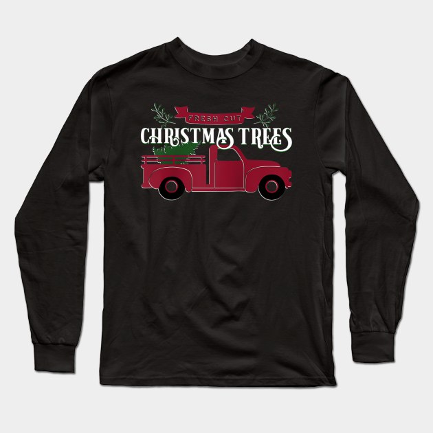 Fresh Cut Christmas Trees - Vintage Pick up truck - Raglan Baseball Long Sleeve T-Shirt by Origami Fashion